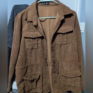 SHEIN Brown Corduroy Military Jacket